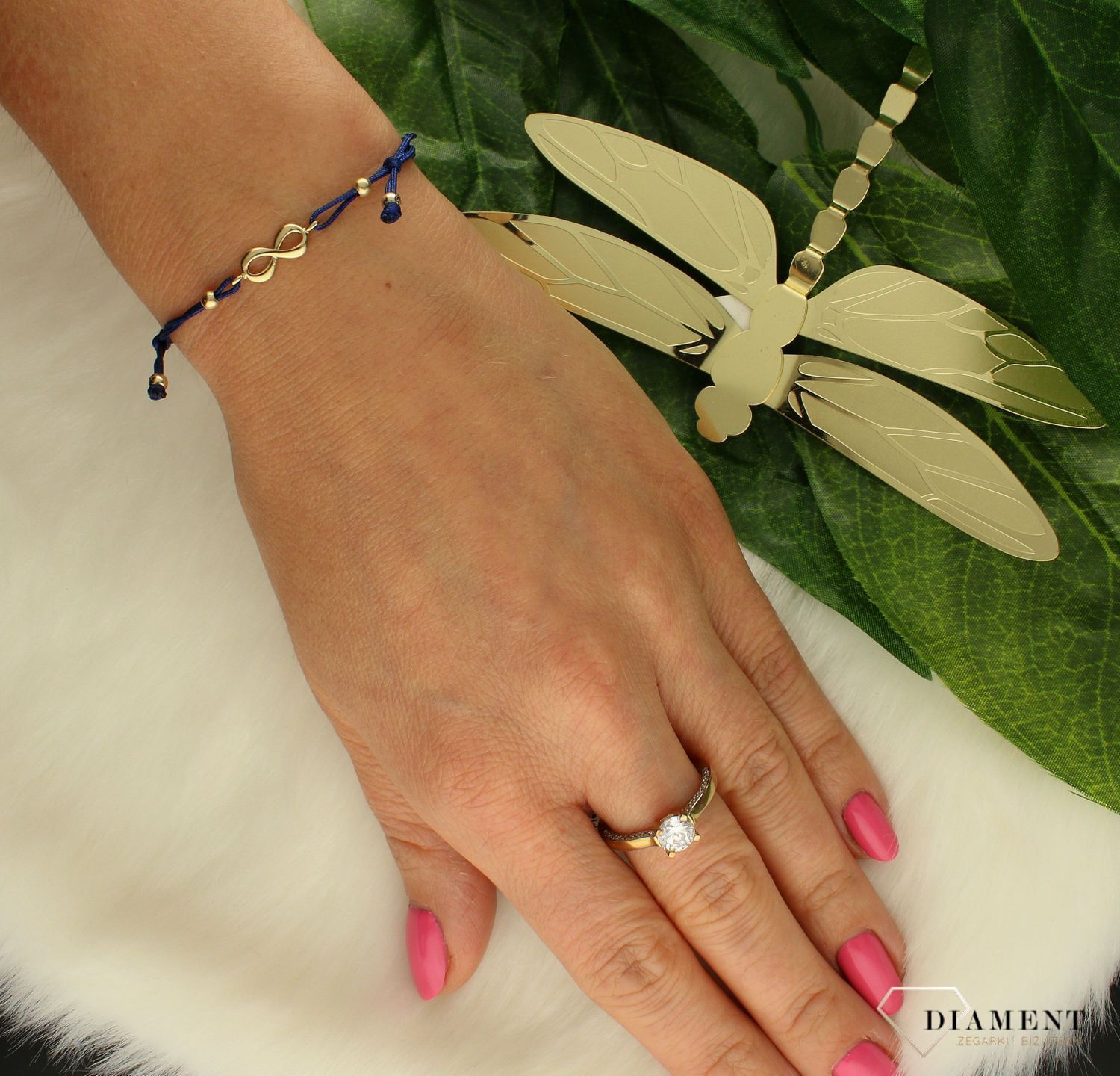 Bransoletka damska na sznureczku ze złotymi kuleczkami i znakiem nieskończoność  BR 4722B 585.  Bransoletka złota sprawdzi się na co dzień i do stylizacji bardziej eleganckich i wyjściowych. Rozmiar bransoletki jest regulowan (1).jpg